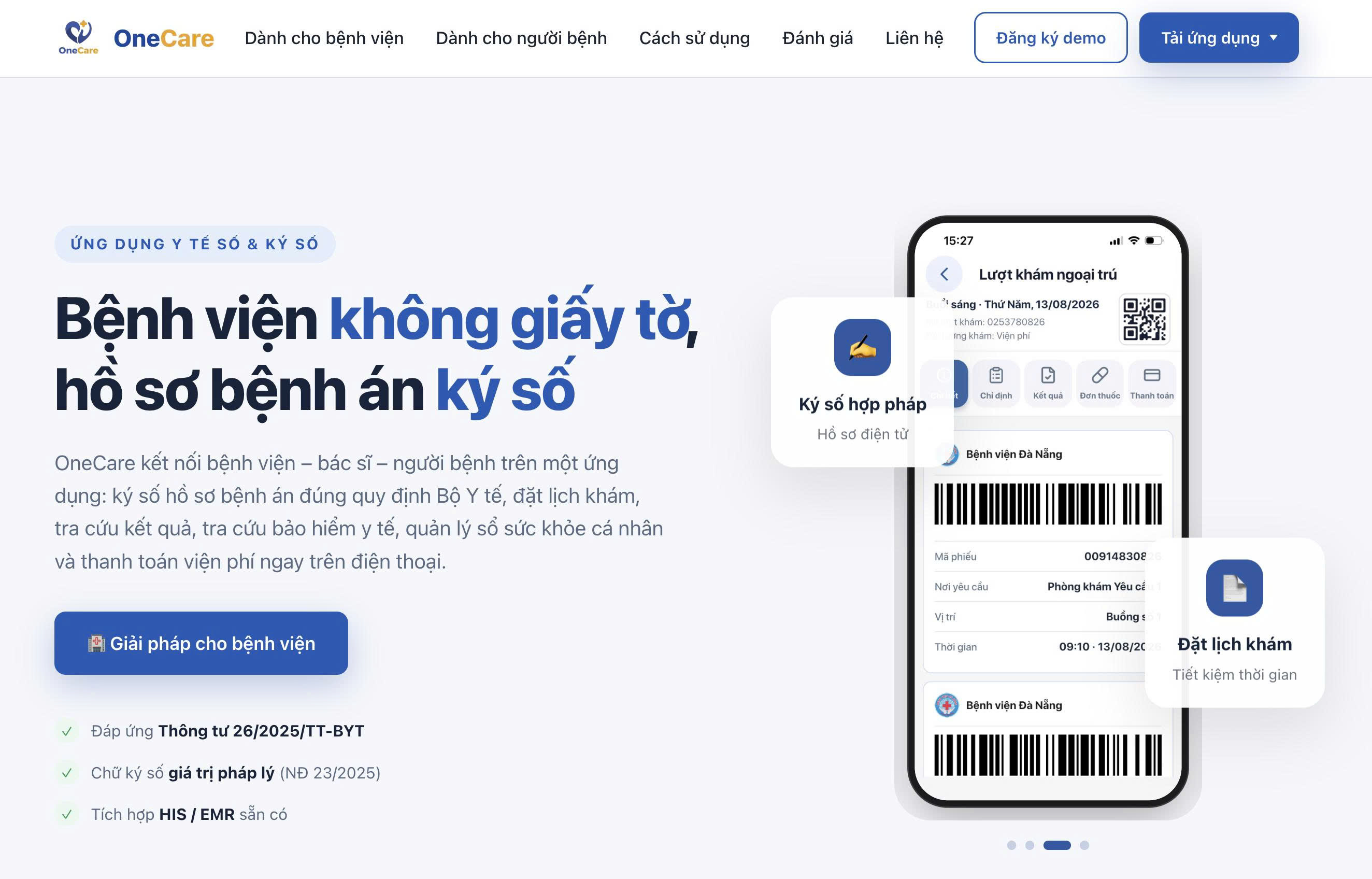 OneCare hỗ trợ đặt lịch và check-in QR tại bệnh viện như thế nào?