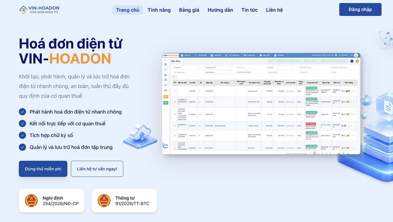 Quản lý hóa đơn điện tử với VIN-HOADON