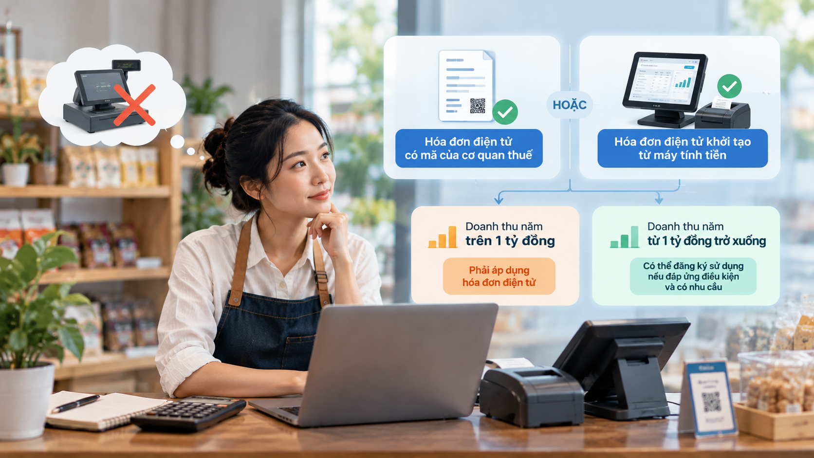 Hộ kinh doanh chuyển sang kê khai có bắt buộc dùng hóa đơn điện tử từ máy tính tiền không?