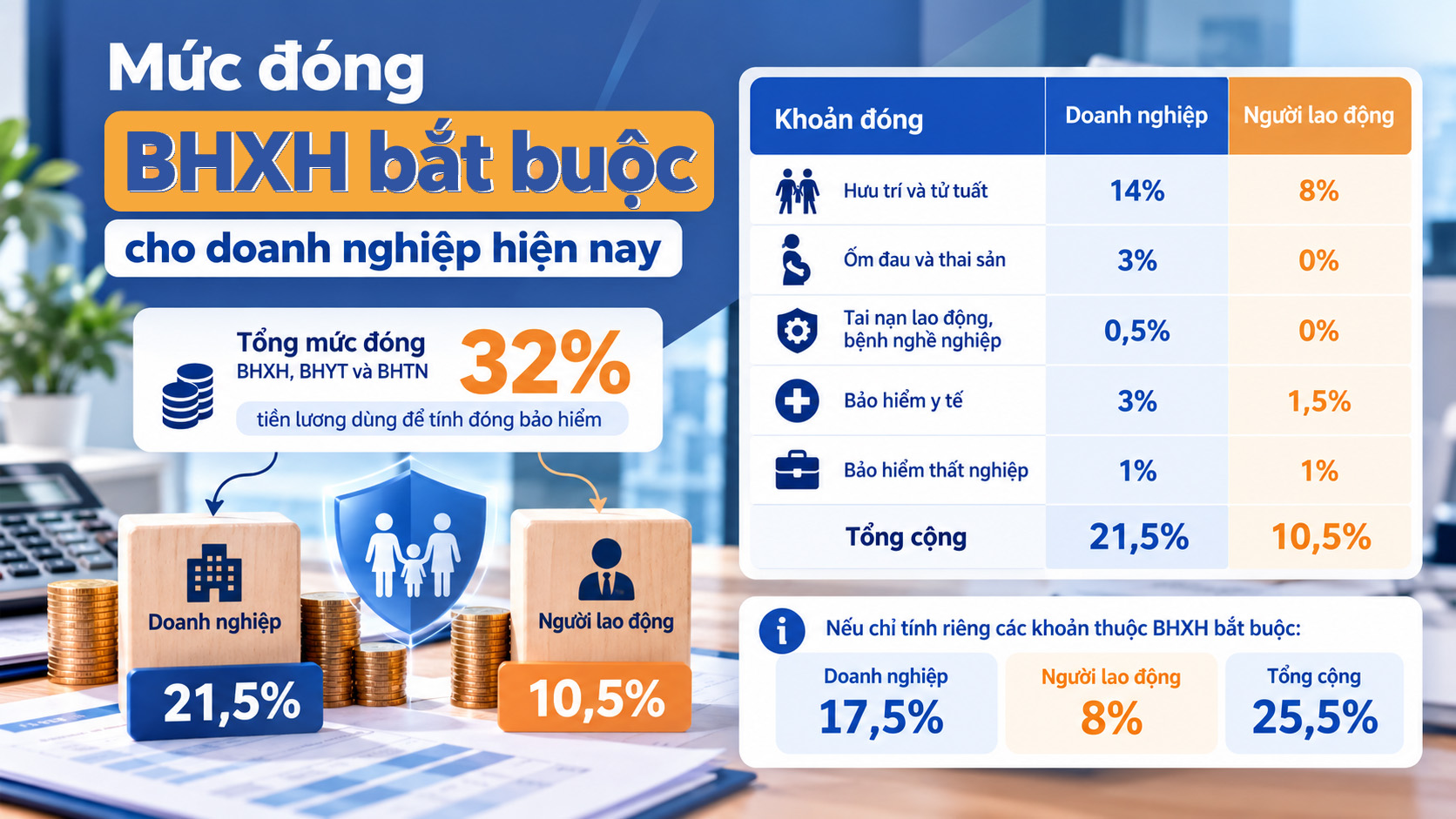 Mức đóng BHXH bắt buộc cho doanh nghiệp hiện nay