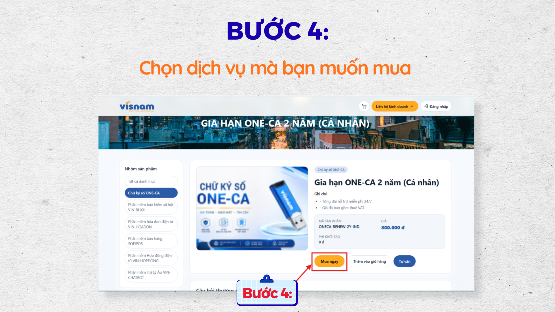 Bước 4: Chọn gói dịch vụ muốn mua