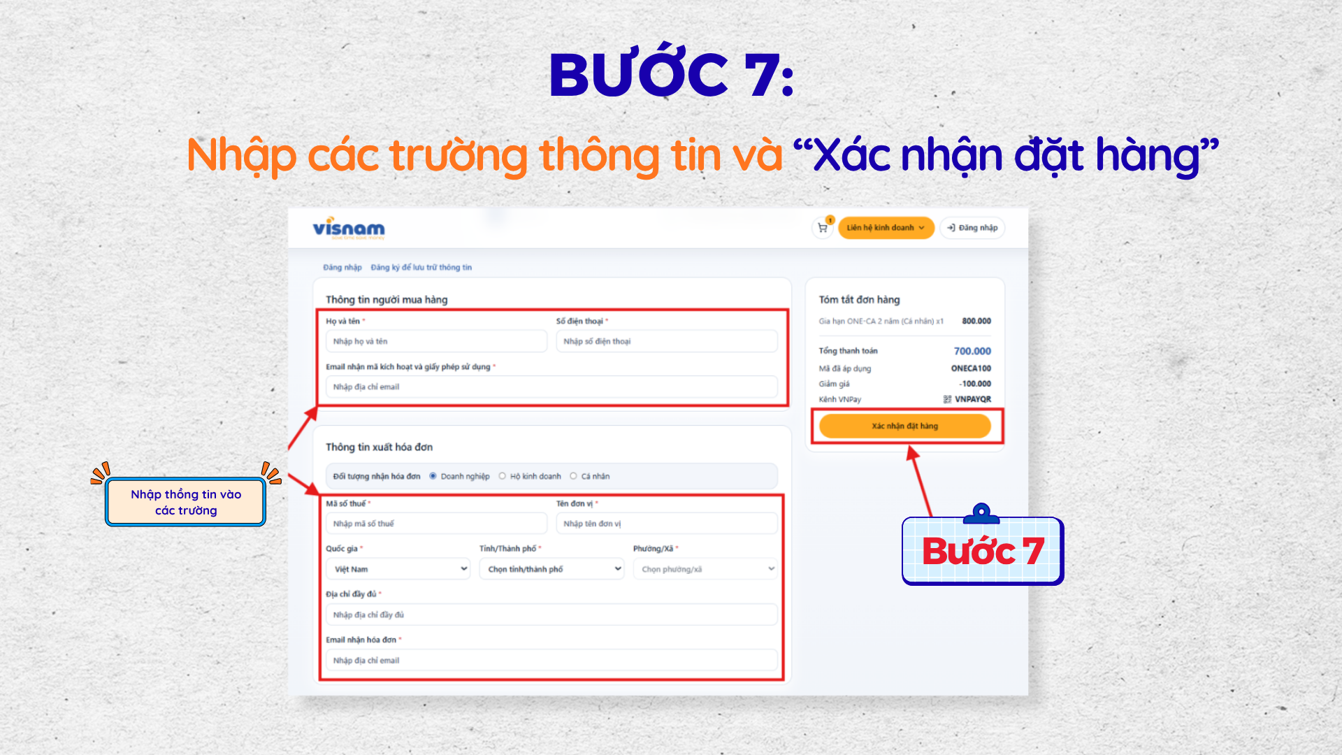 Bước 7: Nhập thông tin và xác nhận đặt hàng