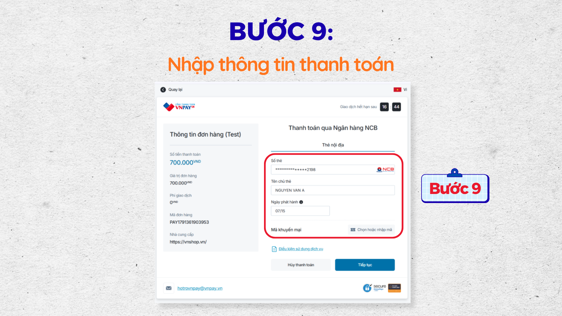 Bước 9: Nhập thông tin thanh toán