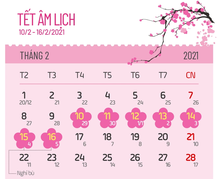 Các ngày nghỉ lễ năm 2021